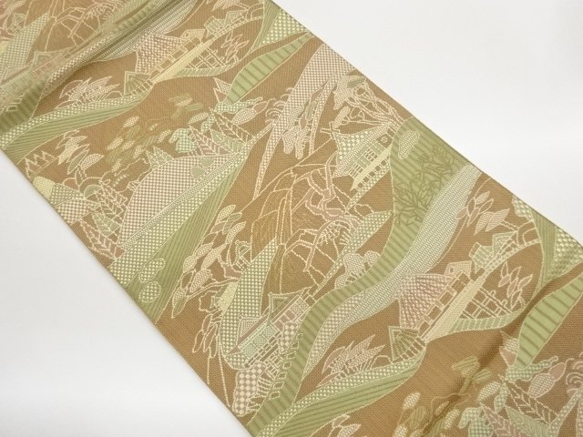 JAPANESE KIMONO / NAGOYA OBI / CHIKUZEN HAKATA / WOVEN HOUSE SCENERY & TREE 